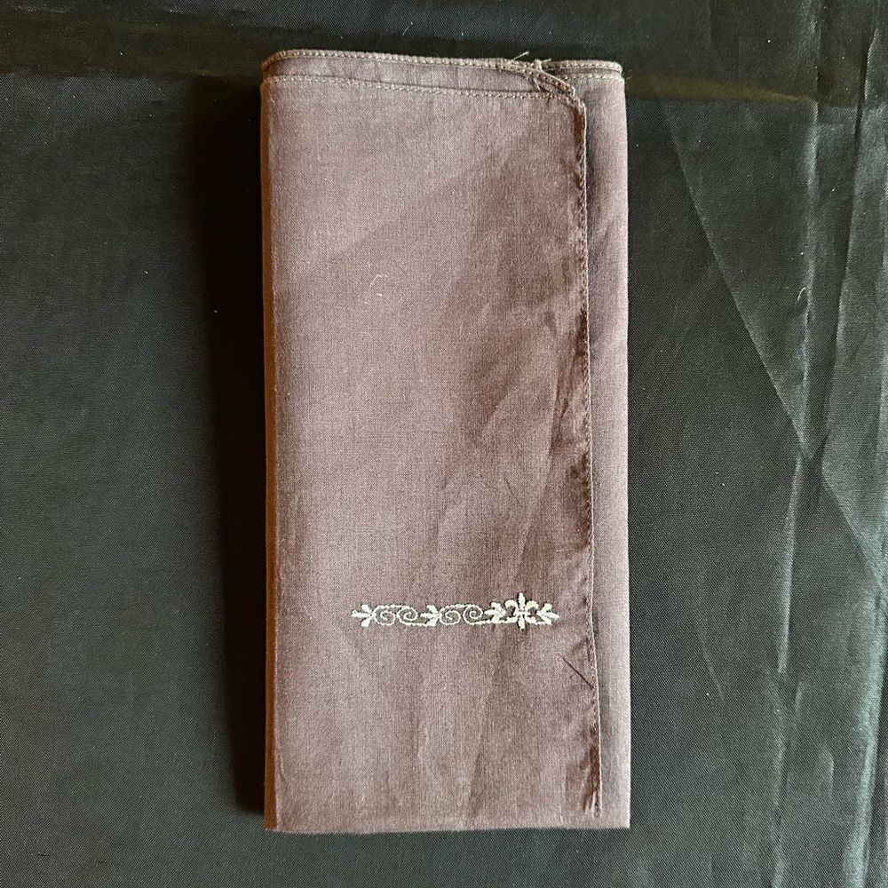 Vintage Mauve Brown Embroidered Fine Cotton Men’s Handkerchief